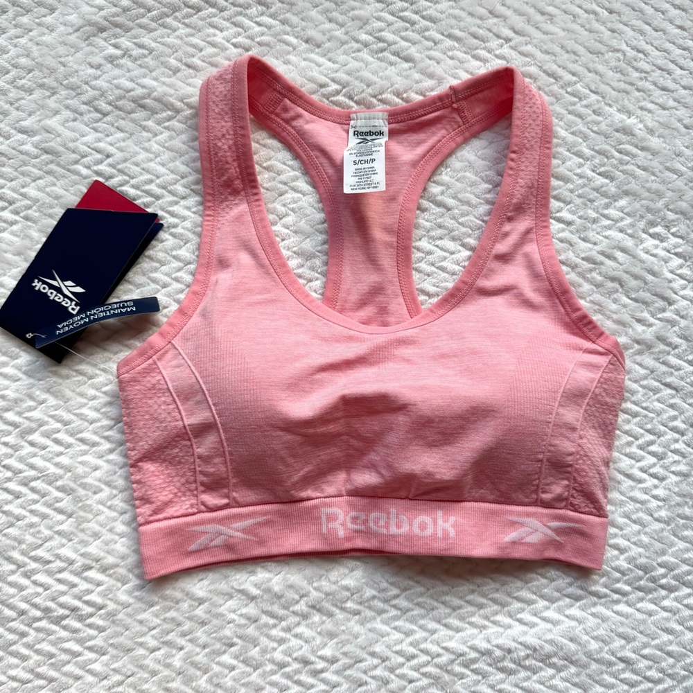 NWT Reebok Sports Bra Womens S Pink Racerback Seamless Gym Yoga Activewear